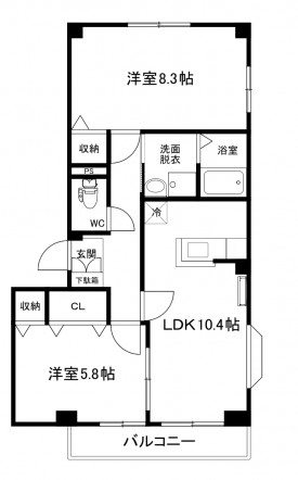 ガイアつくばＡ棟　56.74㎡ 白黒